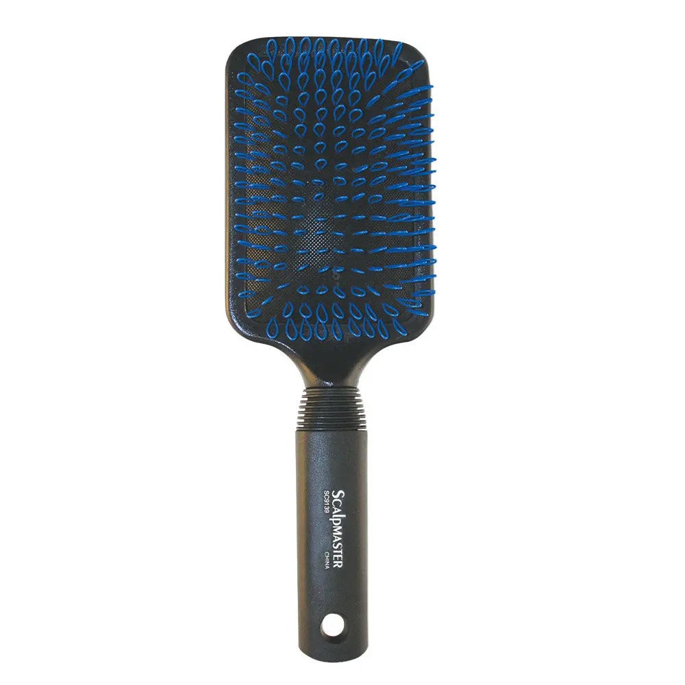Scalpmaster Cushion Paddle Detangling Hair Brush - 11 Row Nylon Loops, Wig Friendly, Tangle-Free, Safe for Hair Pieces & Extensions, Gentle Haircare & Styling Tool, Easy Gliding, Gentle Care, Anti-Tangle, Bottom Loop For Storage, Paddle Brush, Cushioned