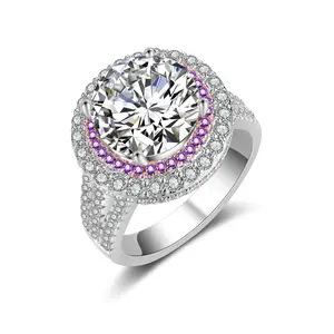 Mytys Large Round Stone Ring with Purple Details Elegant Halo Cocktail Ring for Women Fashion Statement Jewelry for Adults