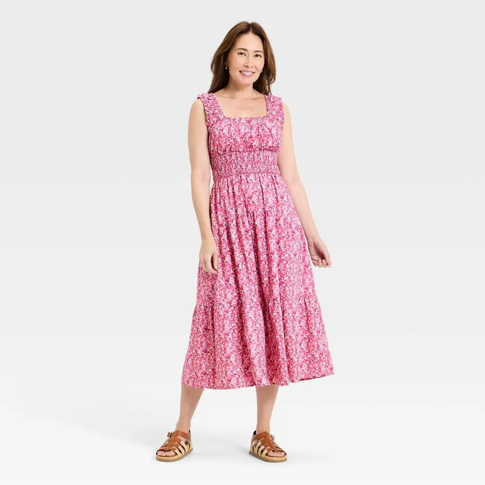 Women's Sleeveless Button-Front Smocked Maxi Empire Waist Dress - Universal
