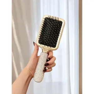 Luxury Long Handle Air Cushion Hair Brush with Bling Rhinestone Design, Anti-Static Scalp Massager Detangling Brush, Stylish Sparkly Airbag Comb for Smooth Hair, Ideal for Daily Hair Care, Salon & Home Use
