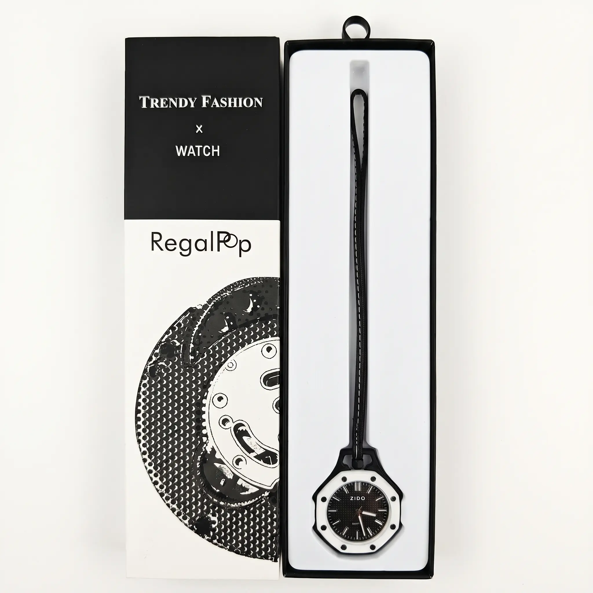 Pocket watch black and white style,2026 new collaboration quartz wristwatch,  luxury royal style, trendy pop design, removable dial, wrist watch with strap for hanging on bags, fashionable dopamine-style watch, unisex, exquisite gift box