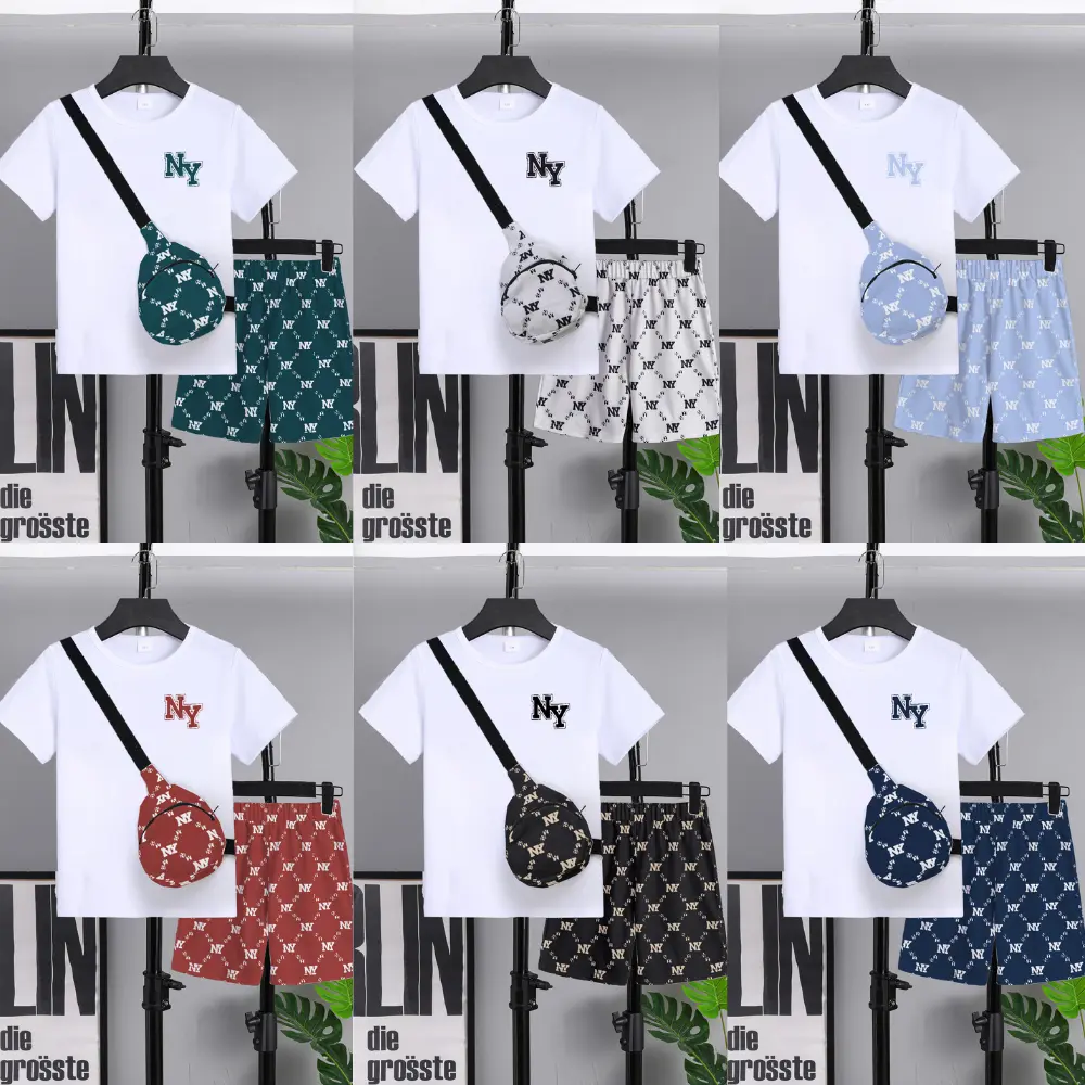 Ready Stock Big Boys Summer Outfits Letter Print Casual Tee Fashion Full Print Shorts With A Satchel 3Pcs Clothes Set (7-15Y,White) 42403013 Outdoorfun cute clothes set