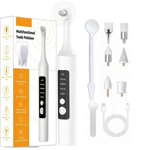 Teeth polishing machine, rechargeable teeth whitening kit, for teeth cleaning and whitening, with 6 brush heads, LED light, convenient for home use personal care kit (white)