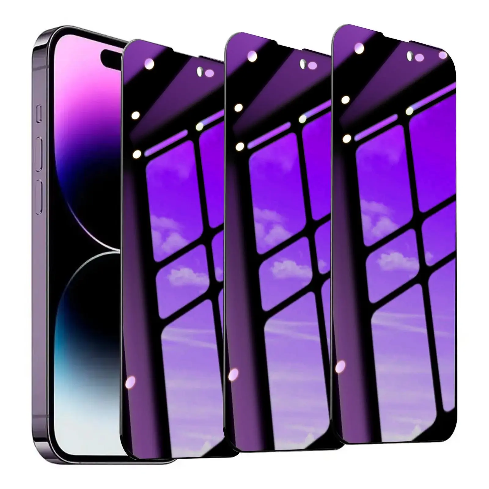 Anti-Spy Protective Anti Peep Tempered Glass Privacy Glass Screen Protector, 3 Pcs Anti-Blue Light Phone Screen Protector, Phone Accessories Compatible with iPhone 15 Pro Max/16, Protection, Smartphone, Cellphone