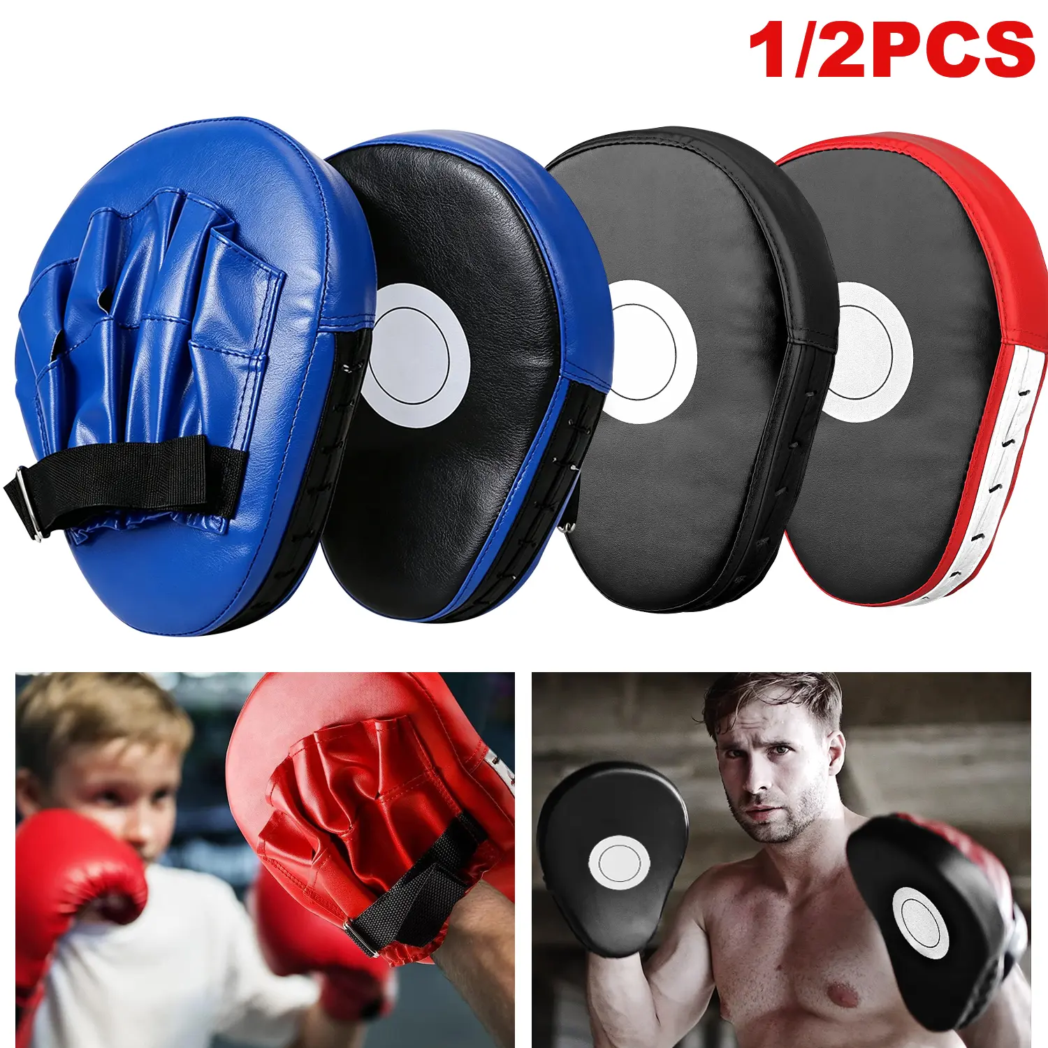 1/2 Pack Curved PU Leather Punching Mitts, Unisex Training Gear and Focus Pads for Martial Arts, Boxing, and Kickboxing, Curved Shape, Hand-Eye Coordination