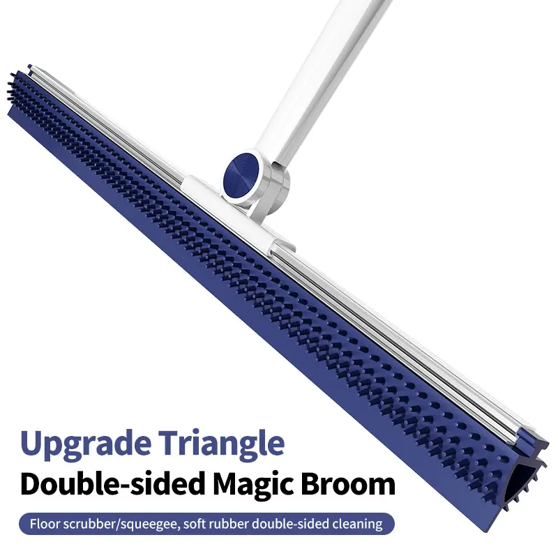 Upgraded Double‑Sided Magic Squeegee Broom, 180° Rotatable Extendable Stainless Steel Handle, Detachable Wet‑Dry Cleaning Wiper for Bathroom, Tile, Balcony, Pet Hair & Stain Removal