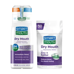 SmartMouth Dry Mouth Zinc Activated Mouthwash & Dual-Action Mints - Complete Care Kit for Oral Dryness Support - Immediate Dry Mouth Relief & Bad Breath Prevention - Alcohol-Free - 16 fl oz, 50 Count