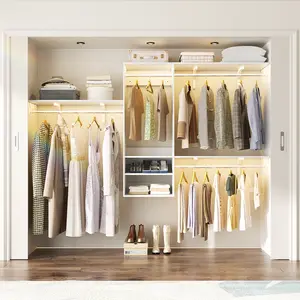 96 Inch Hanging Closet System, 8 FT Walk In Closet Organizer with Hanging Rod, Reversible Mounted Closet Systems, Heavy Duty Clothes Rack with 3 Shelving Towers(Can Be Cut To Fit)