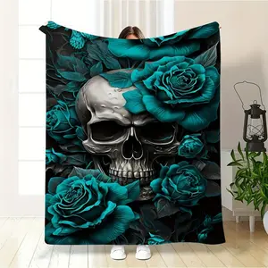 Horror-themed Blanket,Ultra-Soft Rose Skull Throw Blanket - Vibrant Digital Print, Machine Washable & Durable for All Seasons - Perfect Gift for Youngsters, Ideal for Couch, Bed, Office, Camping & Travel,The Best Gift for Halloween