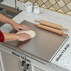 Stainless Steel Cutting Board For Kitchen - Large 304 Chopping Boards With Lid And Non-Slip Pad For Countertop, Suitable For Meat Vegetables Bread And Baking,Kitchen Accessories,