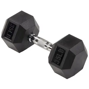 BalanceFrom Rubber Encased Hex Dumbbell, Anti-Roll, Black, 35 lb, Assembled Product Weight, Single