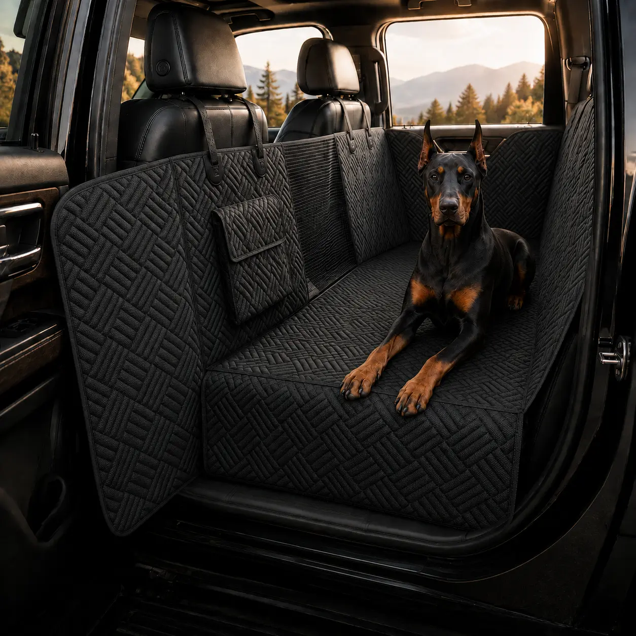 Hard Bottom Dog Car Seat Extender for Back Seat, 2 Sizes Available, 400 lbs Heavy Duty Waterproof Dog Hammock with Mesh Window & Door Protection for Cars, SUVs & Trucks