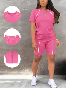Women's Sport Two-Piece Set, Short Sleeve T-Shirt, High-Waisted Cycling Shorts, Fitness Yoga Running, Elastic Slim Fit Casual Sports Wear, Active Wear, Sports Clothing Set, Sportswear Set, Workout Running Outfits