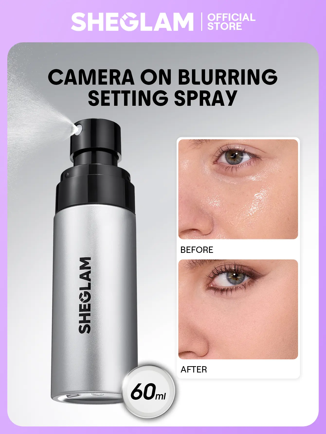 SHEGLAM Camera On Blurring Waterproof Setting Spray Makeup Fixing Spray Oil Control Fine Mist Soft Focus Matte Finish Face Cosmetic