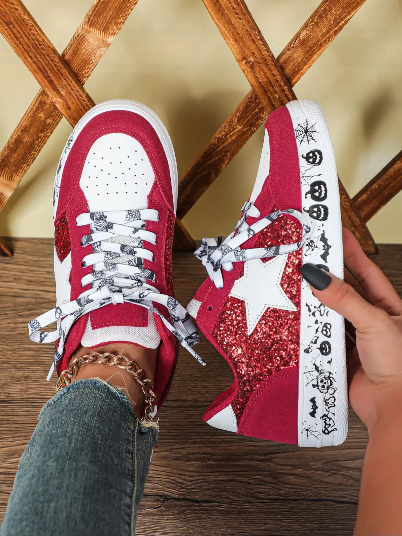 Women's Fashion Colorblock Glitter Trendy Sneakers with Star Decor, Casual Low Top Lace-Up Shoes, Comfortable Breathable Sports Shoes, Casual Walking Sneakers
