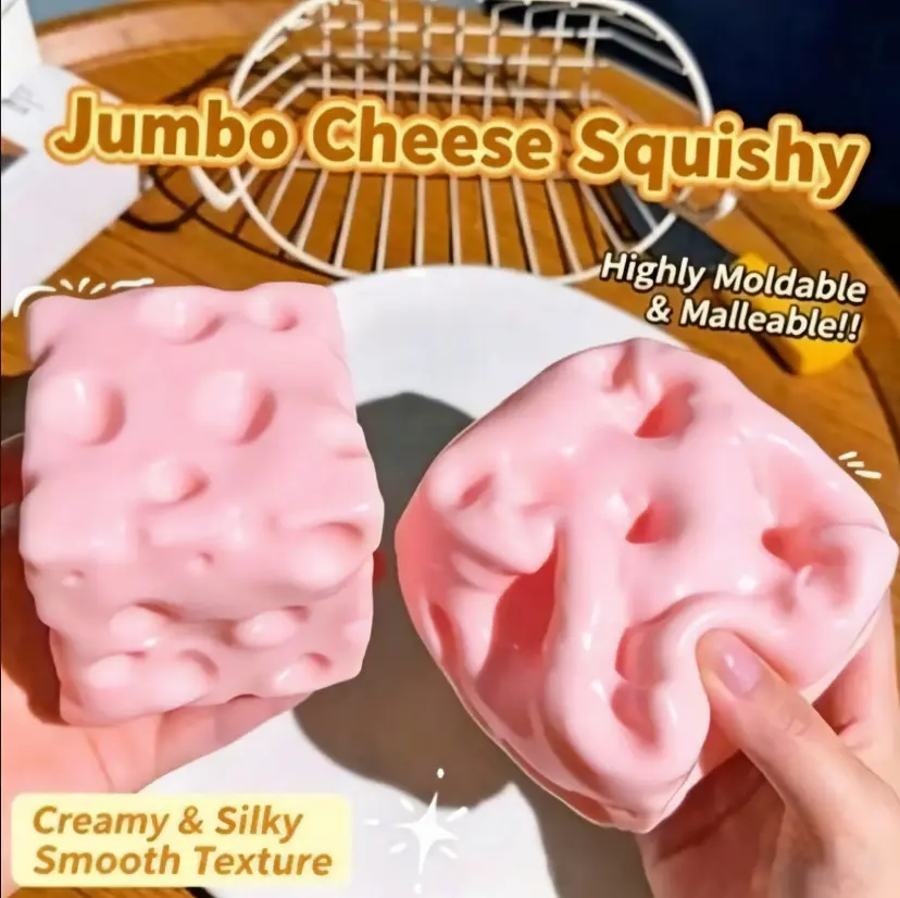 Squishy Cheese Block, pink,Giant Fidget Toy, Asmr Stress Ball, Relaxing Game, Teen & Adult Anxiety Relief, Birthday Gift, Home Decor，Back-to-school gifts, perfect Halloween and Christmas gifts