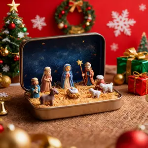 Jesus Birth Scene Iron Box, Desktop Christmas Decoration, Religious Prayer Scene Jesus Object, Holiday Display, Light Weight Set, Family Tradition, Decorative, Lightweight, Ornaments