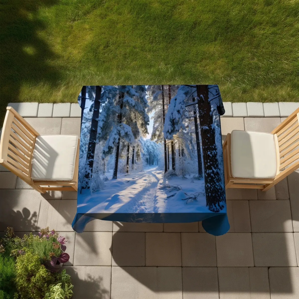 MWW C1TC5858Z6OK32 58 x 58 in. Snowy Path Blue Tablecloth - Indoor & Outdoor Home Decor
