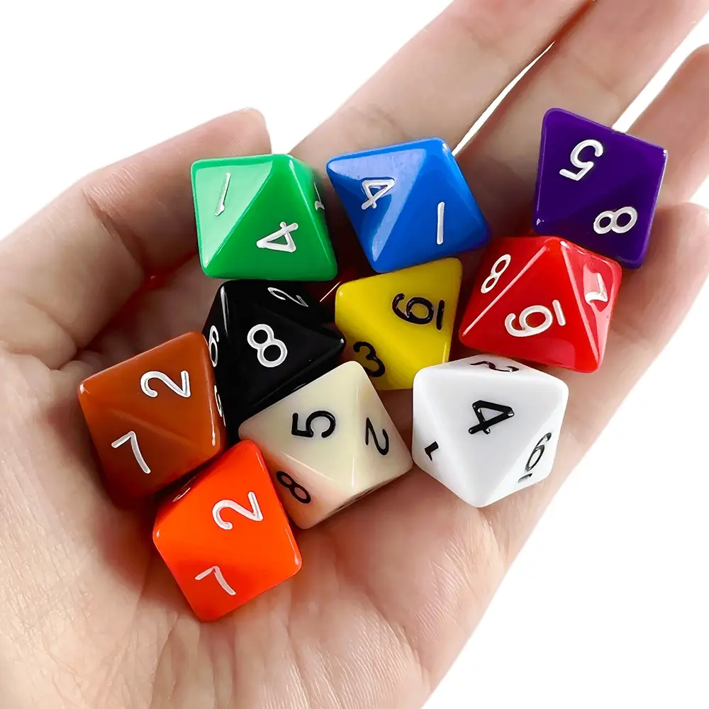 8-Sided Dice Set, 10-Piece D8 Multi-Colored Dice, Bulk Dice, Tabletop Game Supplement, Ideal for Dungeons Game and Role-Playing Games