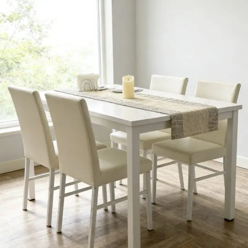 5 Piece Faux Marble Dining Table Set for 4, Modern Kitchen Table &Leather Chairs