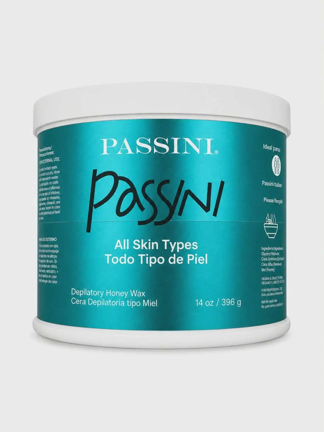 Passini Depilatory Hair Removal Wax All Skin Types, 14oz Jar Metallic Blue Container