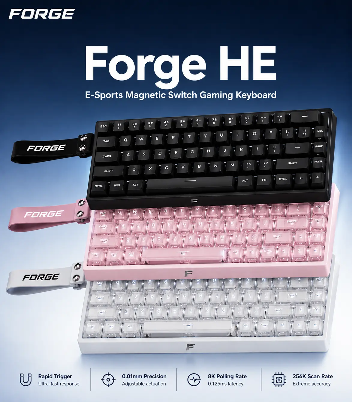 Forge HE 68 Wired Gaming Keyboard, Hall Effect Wired Keyboard with Rapid Trigger, 0.08ms Low Latency, 8000Hz Polling Rate, Adjustable Actuation, Hot-Swappable Compact Keyboard
