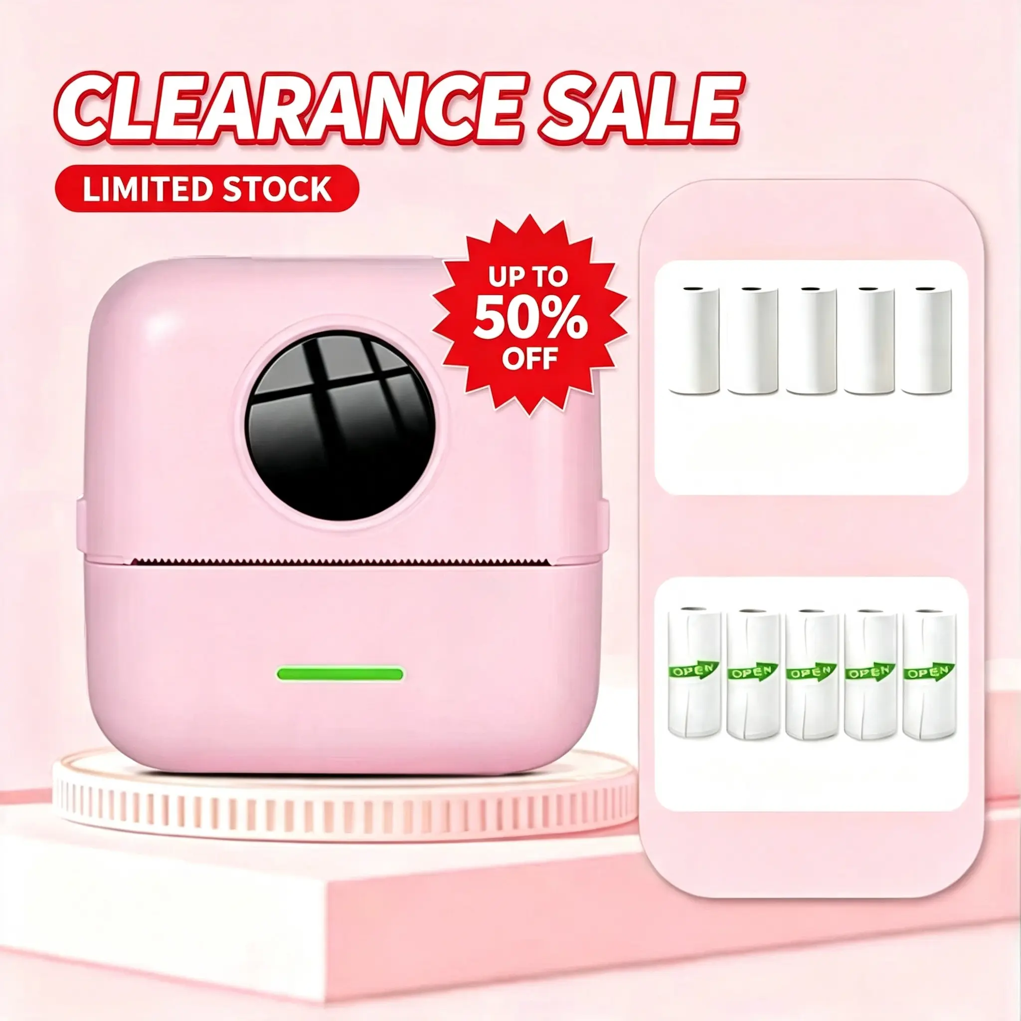Mini Portable Printer, Inkless Sticker Printer with 10 Rolls of Paper, Mini Thermal Printer for Sticky Notes/Photos/Stickers/Labels/Receipts, Pocket Printer for iPhones, Android Phones and Tablets, White maker gadget Portable Handheld Printer Thermal Wire