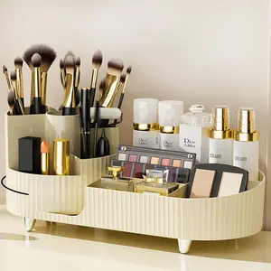 360° Rotating Vanity Makeup Organizer with Brush Holder, Large Spinning Cosmetic Storage for Skincare, Perfumes and Lotions Boxes Drawer