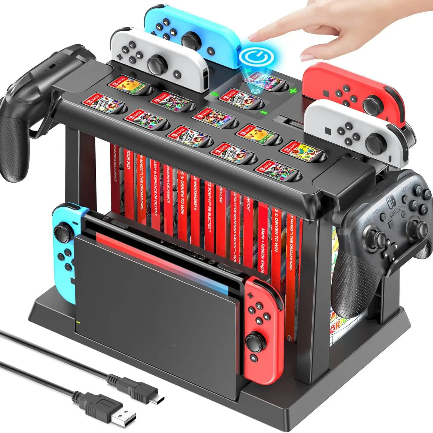 Switch Games Organizer Station with Controller Charger, Console Accessories, Gaming Console Accessory, Charging Dock for Switch Interactive Gaming Figures & OLED Joycons, Stands for TV Dock, Stands, Gaming Items