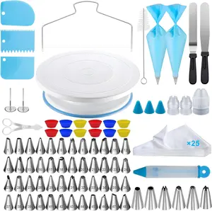 112Pcs Cake Decorating Supplies Kit with Cake Turntable, Cake Leveler, and 54 Numbered Icing Piping Tips