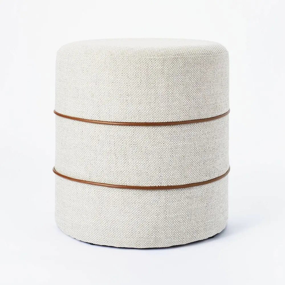 Threshold designed w/Studio McGee Catalina Round Ottoman Ottomans and Benches Living Room Mud Cloth Cream Warm 18