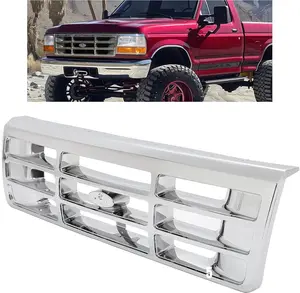 HECASA Front Grille Grill Compatible with 1992-1997 Ford Bronco F-150 F-250 HD F-350 Bumper Grille Replacement for FO1200173 F4TZ8200A Grill Assembly Chrome Silvery Vehicle Autos