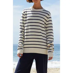 John Galt Women's White & Blue Striped Sweater
