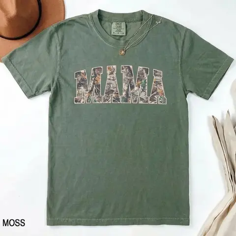 Comfort Colors Hunting Mama T-Shirt, Camo Mama Shirt, Mother's Day Gift, Camouflage Mama T-Shirt, Varsity Mama Shirt, Retro Mam Shirt