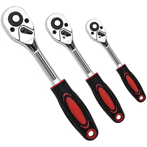 3 Piece Ratchet Wrench Set Chrome Vanadium Steel, 1/4 Inch 3/8 Inch 1/2 Inch Drive, Multi-Function Quick Release Reversible Non-Slip Handle Tool