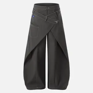 Aelfric Eden Men's Asymmetric Wrap Panel High-Waist Baggy Barrel Pants - Minimalist Menswear, Streetwear Clothing, Alt-Fashion Cotton Trousers with Strap Detail, Unisex Casual Bottoms