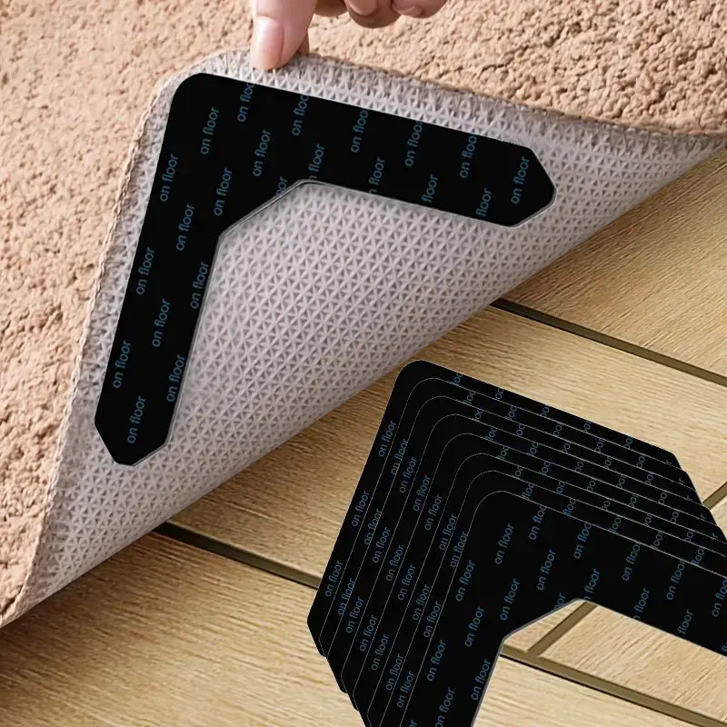 8pcs Non-Slip Rug Grippers, Anti-Skid Floor Tape for Area Rug, Carpets & Mats, Easy-Apply Convenient Adhesive Strips for Home Use, Rug Stickers, Dining room, Living room, 12.5x12.5cm