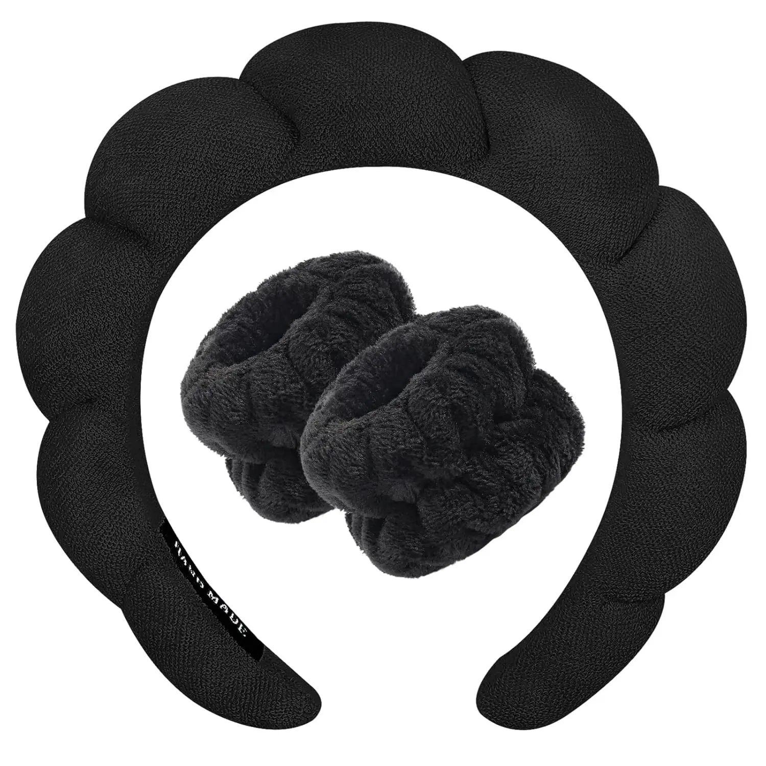 Women's Puffy Cloud Terry Cloth Headband-Wristband Set, Makeup Headband, Hairband, Skin-Friendly Absorbent Accessory for Face Washing, Skincare, Spa Gift, Round Band