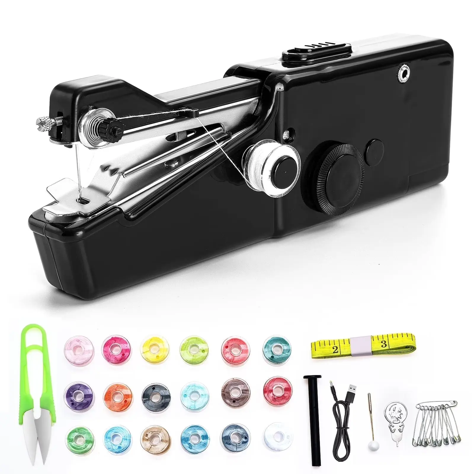 36PCS Accessories Portable Handheld Sewing Machine - Electric Switch, Dual Power Supply, Assorted Needles, Threads, Heavy Duty Scissors - For DIY Sewing & Household Needs, Portable Handheld Sewing Machines