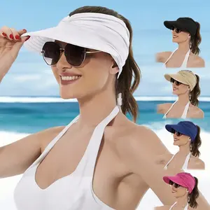 2026 Women’s Ponytail Sun Visor Hat – Wide Brim UV Protection, Breathable Stretch Headband Design. Perfect for Beach, Pool & Outdoor Activities