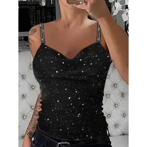 New Rhinestone Strap Sequin Csole Women'S Fashion Sexy Top