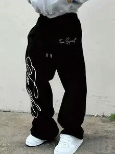 Men's minimalist letter print sweatpants, comfortable to wear, casual and stylish, with pockets, suitable for all seasons and everyday wear, Athleisure Style