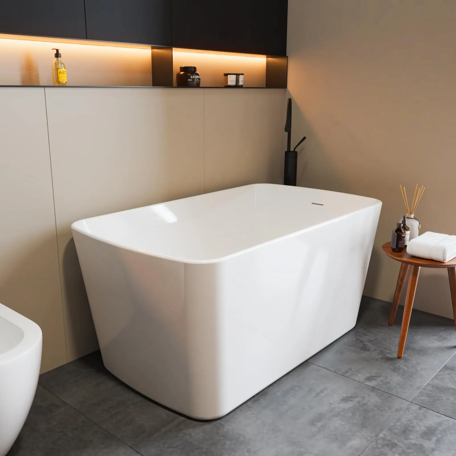 49-inch Acrylic Soaking Tub - Premium Freestanding Durable Deep Soak Bathtub for Bathroom, Built-in Seat, Double-Walled Design, Matte Drain, Overflow for Comfortable Soaking Experience