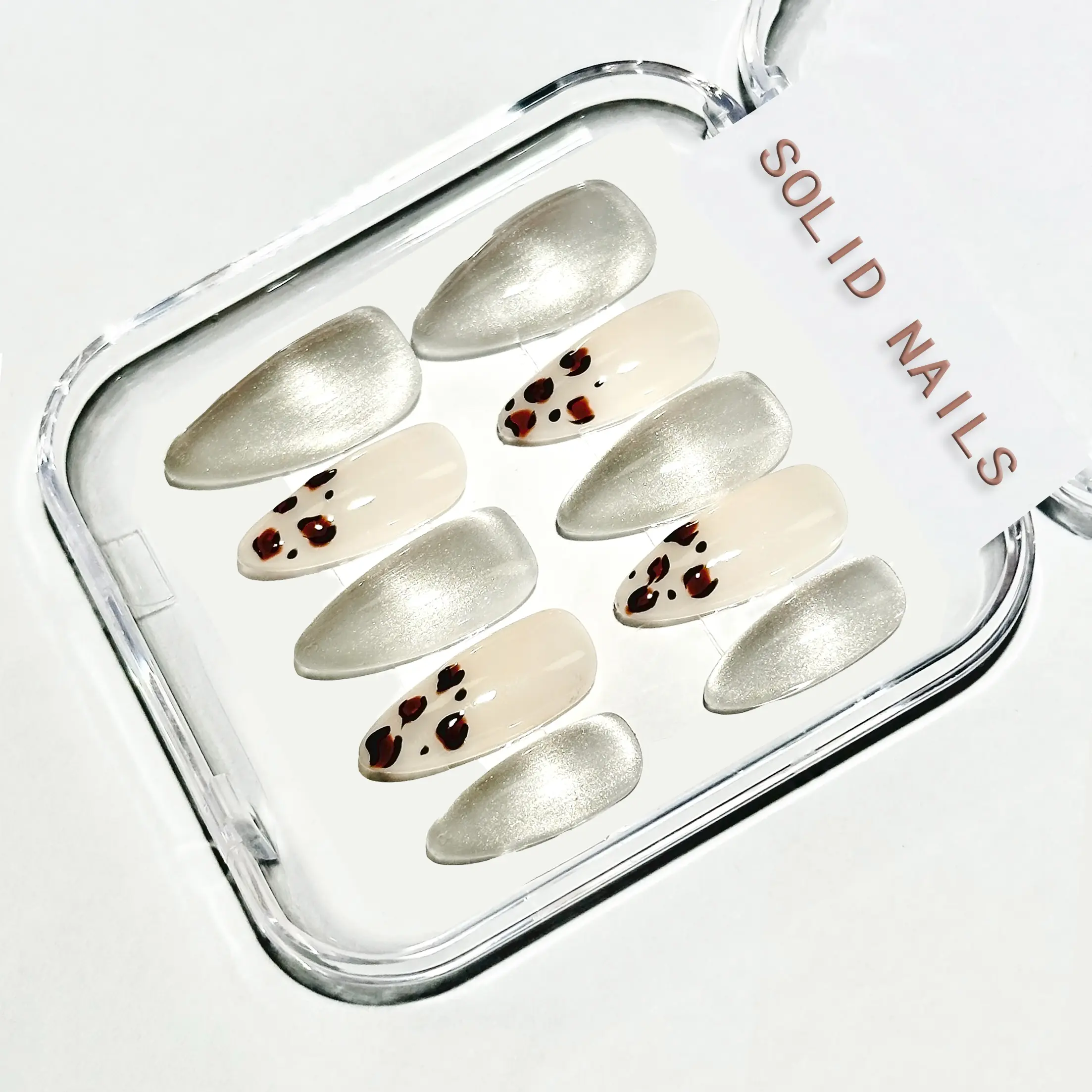 Solid Nails |Handmade Wearable Nail Art In A Spotted Leopard Print Style Handemade Press On Nails REUSABLE 3D Gel Fake nails acrylic press nails/Summer 2025 French Press Acrylic False Nails Set