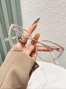Metal Light Blocking Glasses, Fashion Rhinestone Cat Eye Design, Large Frame Slimming Effect, Unisex Eyewear for Daily Wear, Fashion Eyeglasses, Stylish Glasses