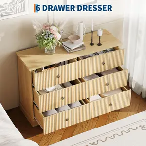 5 Drawer Boho Dresser, Fluted Front with Anti-Drop Design, Heavy Duty Wooden Storage Chest for Bedroom, Living Room, Natural Finish