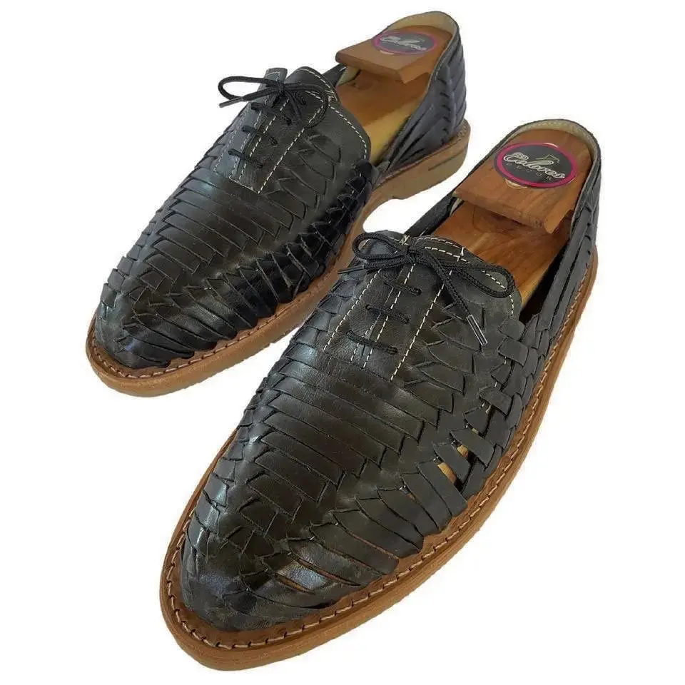 Black Mexican Men Huaraches- Premium Leather Lace-Up Shoes