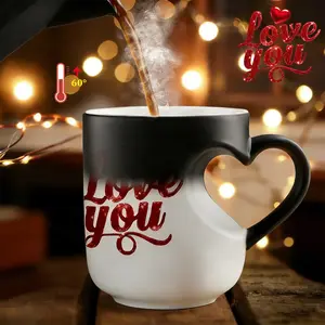 1pc Heart-Shaped Color Changing Magic Ceramic Mug With Red Hearts & Love You Design, Romantic Thermochromic Reveal Coffee Cu, Valentine's Day, Mother's Day, Father's Day And Anniversary Gifts