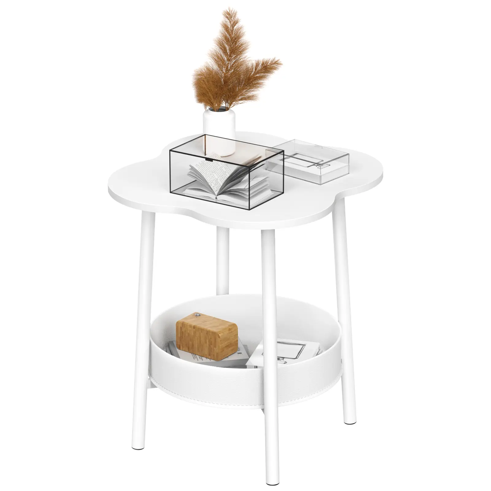 Flower Shaped Desktop Tea Table Small Coffee Table, Flower Shaped Desktop Tea Table, Modern Style End Table, Living Room Center Minimalist Display Coffee Table with 2-Tier