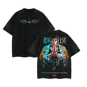 Albedo Overlord Anime Double Printed Vintage Washed Tee Unisex Oversize Anime Manga Washed Heavyweight Cotton T-shirt